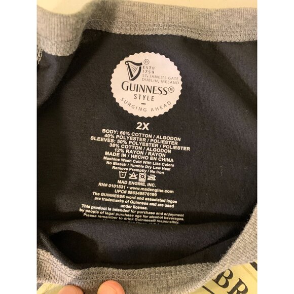 Guinness Extra Stout Long Sleeve Raglan Tee 2X Black/Gray - Picture 5 of 7